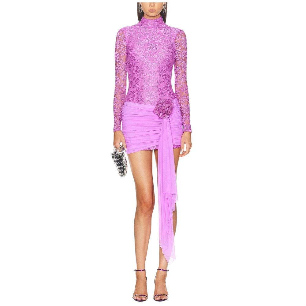 Patbo Elegant Bright Lilac Embroidered Lace Mini Dress Size 2 US / 34 Brazil NWT